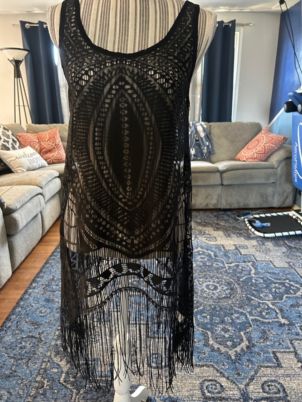 Black Crochet Fringe Cover-Up Swim Dress